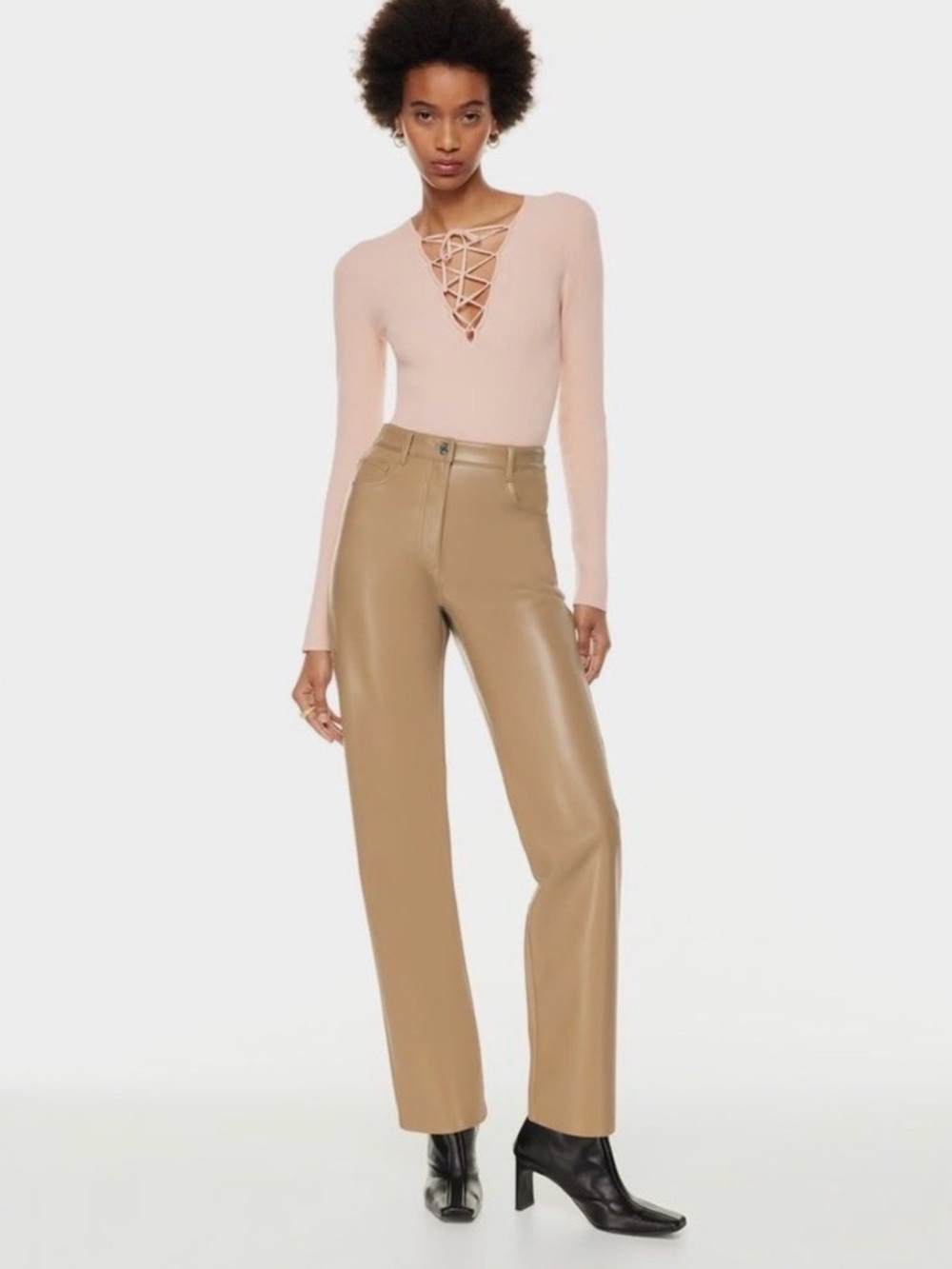 WILFRED • the Melina faux leather high rise straight leg pants brown size 4